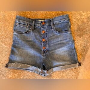 Madewell High Rise Denim Shorts Womens 29 Button Fly Raw Hem Cutoff
